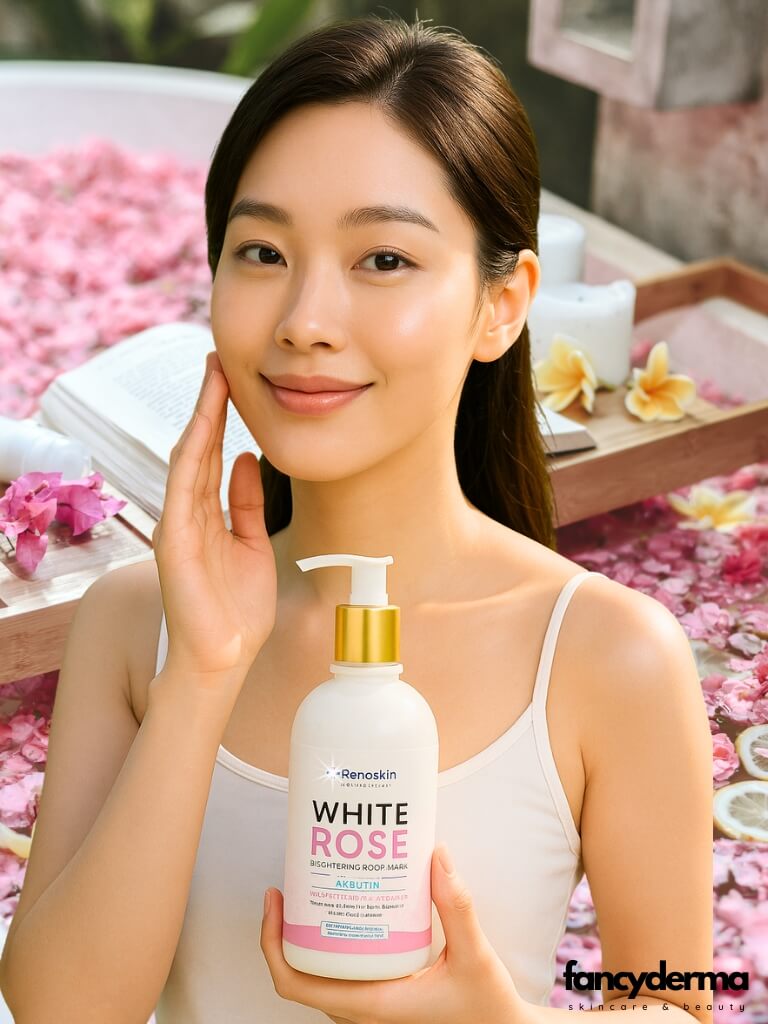 Sữa Tắm Trắng Da Hoa Hồng White Rose 500ML Renoskin – Dưỡng Trắng Da, Lưu Hương Quyến Rũ 4 Làn da trắng mịn nhờ Sữa Tắm Trắng Hoa Hồng White Rose Renoskin.