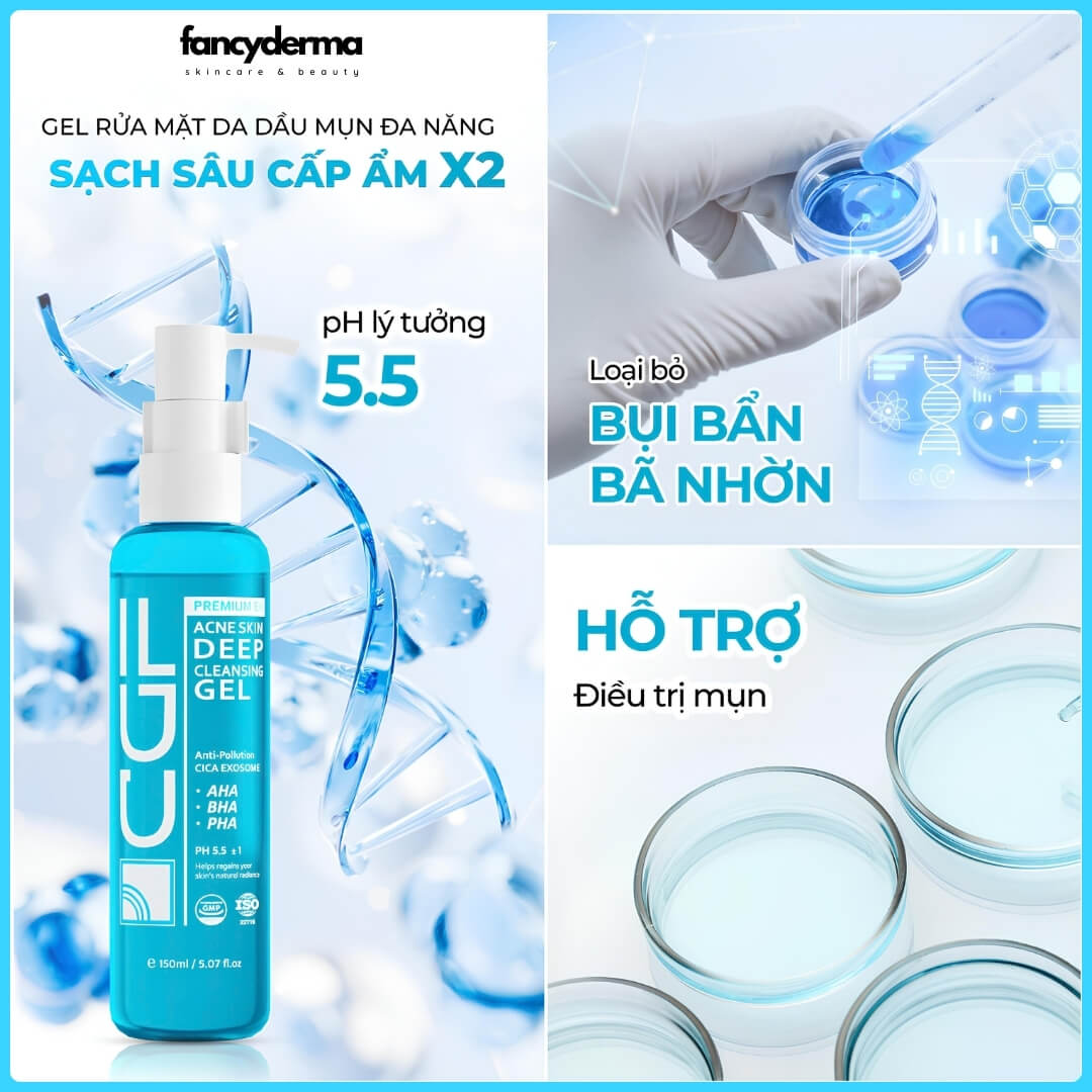 Sữa Rửa Mặt CGF Acne Skin Deep Cleansing Gel, Da Dầu Mụn, Cân Bằng PH, Sạch Sâu 150ML 14 Sữa Rửa Mặt CGF Deep Cleansing Gel 150ML – Làm sạch sâu, chăm sóc da dầu mụn, từ Fancyderma.