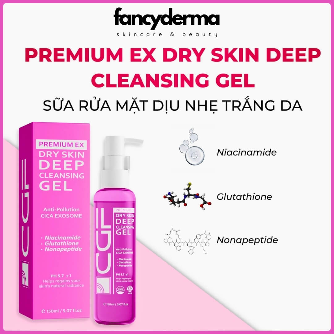 Sữa Rửa Mặt CGF Dry Skin Deep Cleansing Gel, Phù Hợp Da Khô, Dịu Da, Hỗ Trợ Sáng Da 150ML 10 CGF Dry Skin Deep Cleansing Gel 150ML, dịu da, cấp ẩm, công nghệ Việt Nam, từ Fancyderma.