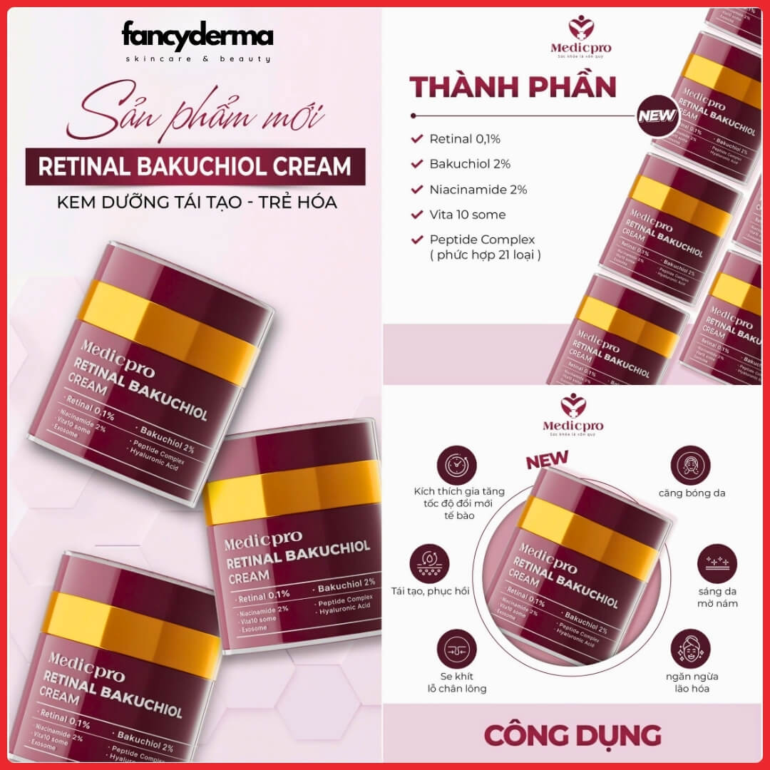 Kem Dưỡng Trắng Da Medicpro CGF Retinal Bakuchiol Cream, Hỗ Trợ Tái Tạo, Trẻ Hóa Da, Mờ Thâm Nám, Dưỡng Trắng 50ML 12 Kem Dưỡng Trắng Da Medicpro CGF 50ML, hỗ trợ trẻ hóa da, mờ thâm nám, thương hiệu CGF, từ Fancyderma