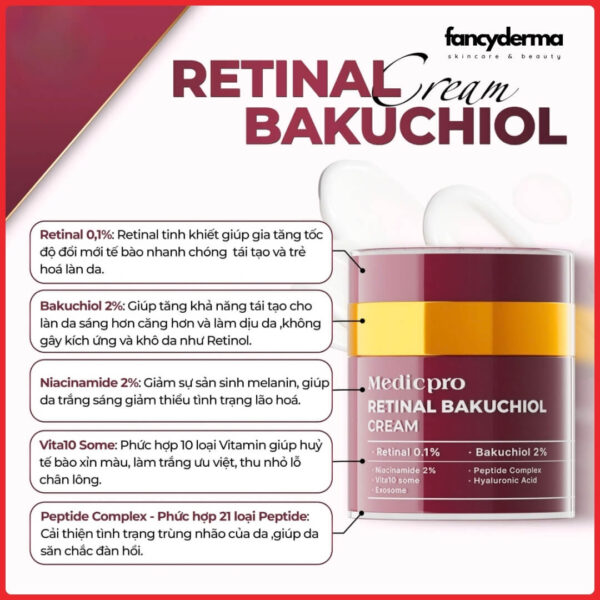 Thành phần Retinal, Bakuchiol, Niacinamide, Vitamin C trong Kem Dưỡng CGF 50ML, công nghệ Hàn Quốc , từ Fancyderma