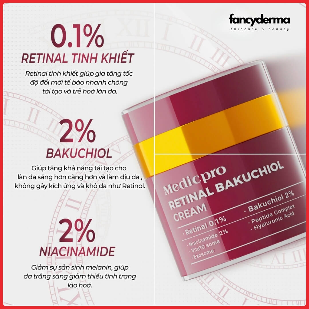 Kem Dưỡng Trắng Da Medicpro CGF Retinal Bakuchiol Cream, Hỗ Trợ Tái Tạo, Trẻ Hóa Da, Mờ Thâm Nám, Dưỡng Trắng 50ML 14 Kem Dưỡng Trắng Da CGF 50ML từ Fancyderma – ứng dụng công nghệ Hàn Quốc với bộ tứ hoạt chất Retinal, Bakuchiol, Niacinamide và Vitamin C giúp phục hồi và tái tạo da hiệu quả