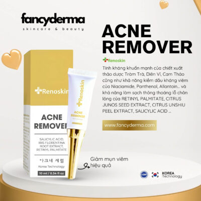 Kem Trị Mụn Acne Remover, Khô Cồi Mụn, Giảm Viêm, Sạch Chân Lông 10ML 9 Chai Kem Trị Mụn Acne Remover Renoskin 10ML vàng kim bên hộp, khô cồi mụn, giảm viêm, sạch chân lông, từ Fancyderma.