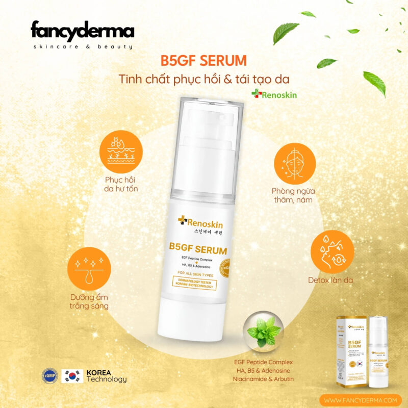 Combo 3 Serum Trị Nám Chuyên Nghiệp, Tái Tạo Da, Mờ Thâm Nám, Ngừa Mụn 17 Tinh Chất B5GF Renoskin 30ML lọ trắng, công nghệ Hàn Quốc, phục hồi da, sáng mịn, phân phối bởi Fancyderma.
