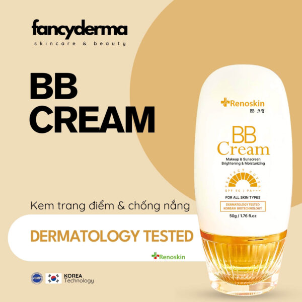BB Cream Renoskin SPF 50+ PA+++ 50G tuýp trắng, thiết kế nhỏ gọn, che khuyết điểm, bảo vệ da, đạt chuẩn FDA, từ Fancyderma.