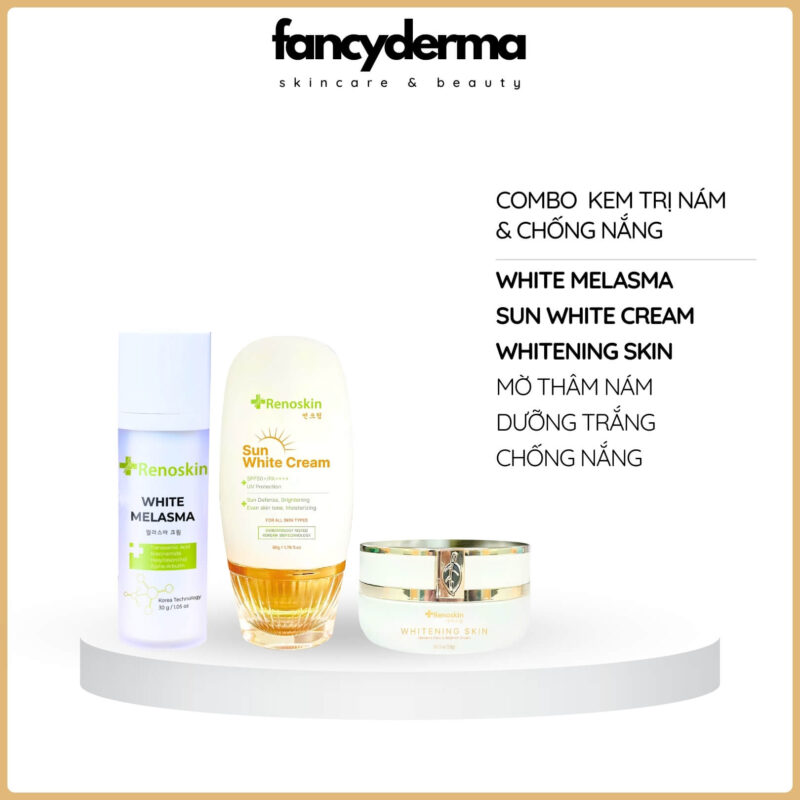 Combo Kem Trị Nám 3 Bước, Ngừa Nám, Sáng Da, Giảm Thâm, Chống Nắng 14 Combo Kem Trị Nám 3 Bước Renoskin, White Melasma, Whitening Skin, Sun White, trị nám, từ Fancyderma.