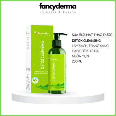Sữa Rửa Mặt Detox Cleansing, Trắng Sáng Dạ, Sạch Ngừa Mụn, Hạn Chế Khô Da 200ML 8 Sữa Rửa Mặt Detox Cleansing Renoskin 200ML xanh lá và hộp, công nghệ Hàn Quốc, làm sạch sâu, dưỡng ẩm, ngừa mụn, đạt chuẩn FDA, từ Fancyderma.
