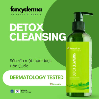 Sữa Rửa Mặt Detox Cleansing, Trắng Sáng Dạ, Sạch Ngừa Mụn, Hạn Chế Khô Da 200ML 10 "Chai Sữa Rửa Mặt Detox Cleansing Renoskin 200ML xanh lá, thiết kế pump tiện lợi, trắng sáng da, sạch ngừa mụn, hạn chế khô da, từ Fancyderma.