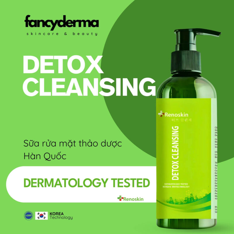 Combo Làm Sạch Da Chuyên Sâu & Thải Độc Da Detox, Sạch Tế Bào Chết, Thải Độc Da, Dưỡng Sáng, Mịn Da 17 Chai Sữa Rửa Mặt Detox Cleansing Renoskin 200ML xanh lá, thiết kế pump tiện lợi, trắng sáng da, sạch ngừa mụn, hạn chế khô da, từ Fancyderma.