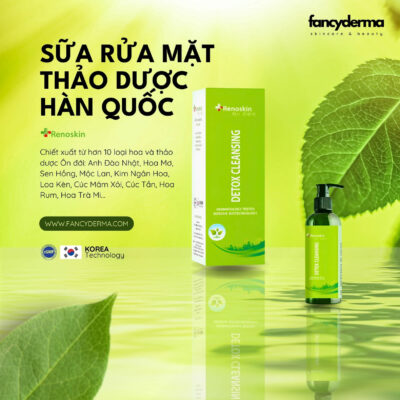 Sữa Rửa Mặt Detox Cleansing, Trắng Sáng Dạ, Sạch Ngừa Mụn, Hạn Chế Khô Da 200ML 9 Chai Sữa Rửa Mặt Detox Cleansing Renoskin 200ML màu xanh lá bên hộp, chiết xuất thảo dược Hàn Quốc, trắng sáng da, ngừa mụn, hạn chế khô da, từ Fancyderma.