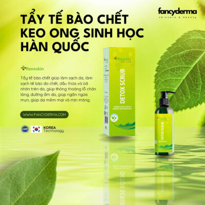 Tẩy Tế Bào Chết Sinh Học Detox Scrub, Sạch Tế Bào Chết, Thải Độc Da, Thu Nhỏ Chân Lông, Mịn Màng Da 200ML 9 Chai Tẩy Tế Bào Chết Sinh Học Detox Scrub Renoskin 200ML xanh lá bên hộp, làm sạch sâu, thải độc da, thu nhỏ chân lông, từ Fancyderma.