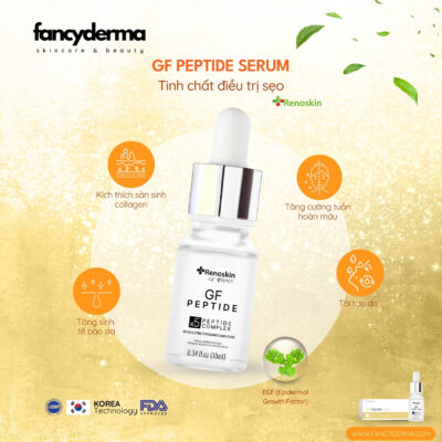 Tinh Chất GF Peptide, Hỗ Trợ Điều Trị Sẹo, Mụn, Khít Chân Lông 10ML 9 Tinh Chất GF Peptide Renoskin 10ML, hỗ trợ trị mụn, công nghệ Hàn Quốc, phân phối bởi Fancyderma.