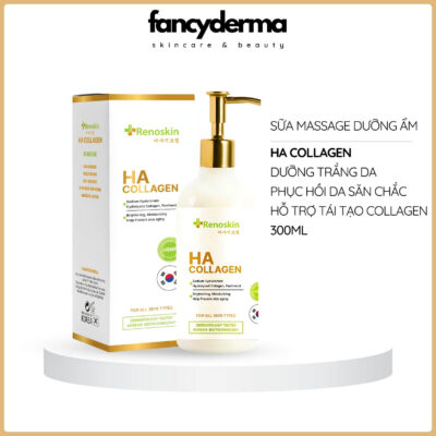 Sữa Dưỡng Ẩm Massage HA Collagen Trắng Sáng 300ML 8 Sữa Dưỡng Ẩm HA Collagen Renoskin 300ML chai trắng, công nghệ Hàn Quốc, cấp ẩm, làm sáng da, phân phối bởi Fancyderma.