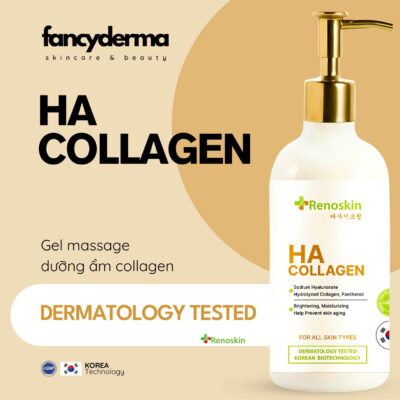 Sữa Dưỡng Ẩm Massage HA Collagen Trắng Sáng 300ML 10 HA Collagen Renoskin 300ML chai trắng, thiết kế tiện lợi, dưỡng trắng, xóa nhăn, đạt chuẩn FDA, từ Fancyderma.
