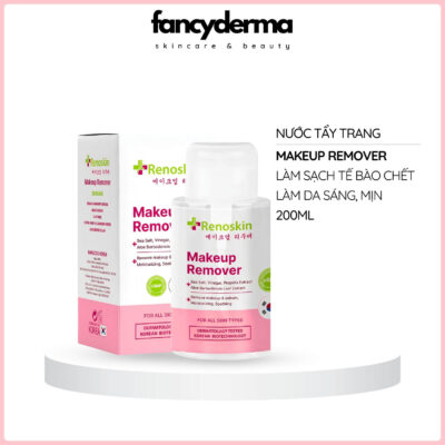 Nước Tẩy Trang Makeup Remover, Làm Da Sáng Mịn, Sạch Tế Bào Chết 200ML 8 Nước Tẩy Trang Makeup Remover Renoskin 200ML chai trắng, công nghệ Hàn Quốc, làm sạch tế bào chết, sáng mịn da, từ Fancyderma.