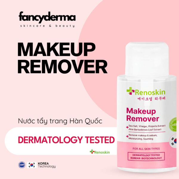 Chai Makeup Remover Renoskin 200ML trắng, thiết kế tiện lợi, làm sạch sâu, sáng mịn da, đạt chuẩn FDA, từ Fancyderma.