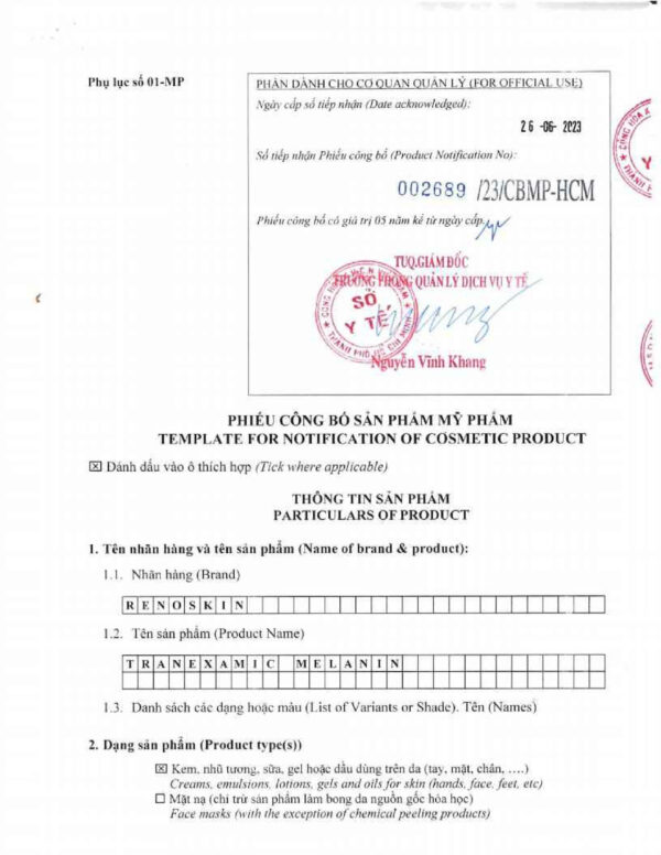 Renoskin - Tinh Chất Điều Trị Nám Tranexamic Melanin, Phục Hồi, Mờ Thâm Nám 30ML - Số công bố với Bộ Y Tế - Fancyderma