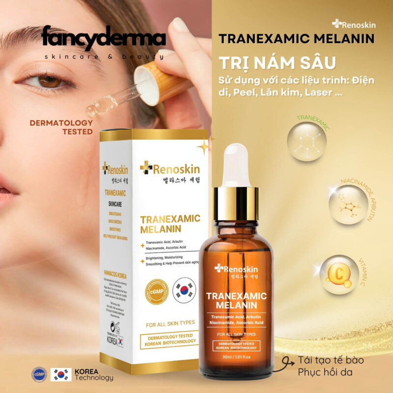 Combo 3 Serum Trị Nám Chuyên Nghiệp, Tái Tạo Da, Mờ Thâm Nám, Ngừa Mụn 15 Hộp Tinh Chất Điều Trị Nám Tranexamic Melanin Renoskin 30ML, xóa thâm nám, phục hồi da, từ Fancyderma.
