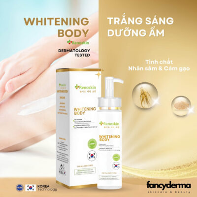 Kem Dưỡng Da Whitening Body, Trắng Da, Dưỡng Ẩm, Ngừa Lão Hóa 250ML 9 Chai Kem Dưỡng Whitening Body Renoskin 250ML màu trắng bên hộp, trắng da, dưỡng ẩm, ngừa lão hóa, từ Fancyderma.