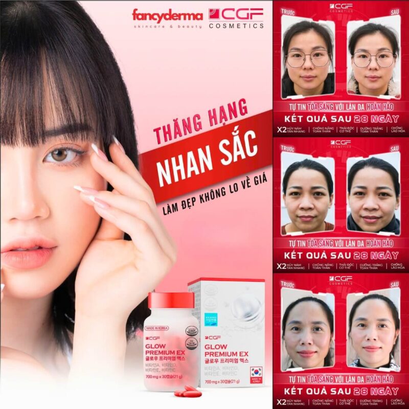Hiệu quả trước và sau khi dùng viên uống sáng da CGF Glow Premium EX, giảm thâm nám và sáng da rõ rệt - Mua ngay tại Fancyderma