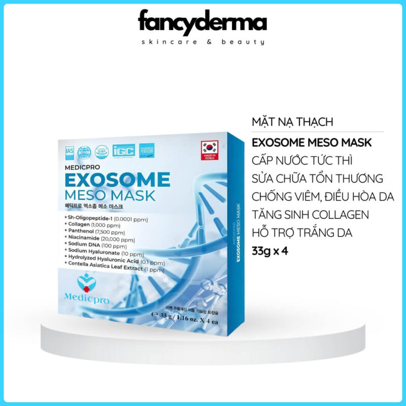 Hộp mặt nạ thạch Exosome Meso Medicpro, công nghệ exosome meso giúp sạch mụn, kiềm dầu và dưỡng ẩm sâu.