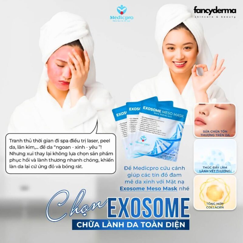 Phụ nữ thư giãn với mặt nạ exosome Medicpro, hỗ trợ sạch mụn và se khít lỗ chân lông nhờ công nghệ exosome meso.