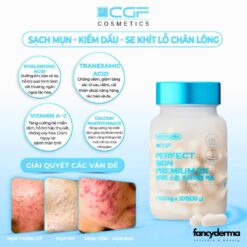 Thành phần viên uống trị mụn nội tiết CGF Perfect Skin Premium EX với tranexamic acid và calcium pantothenate, giảm mụn hiệu quả.