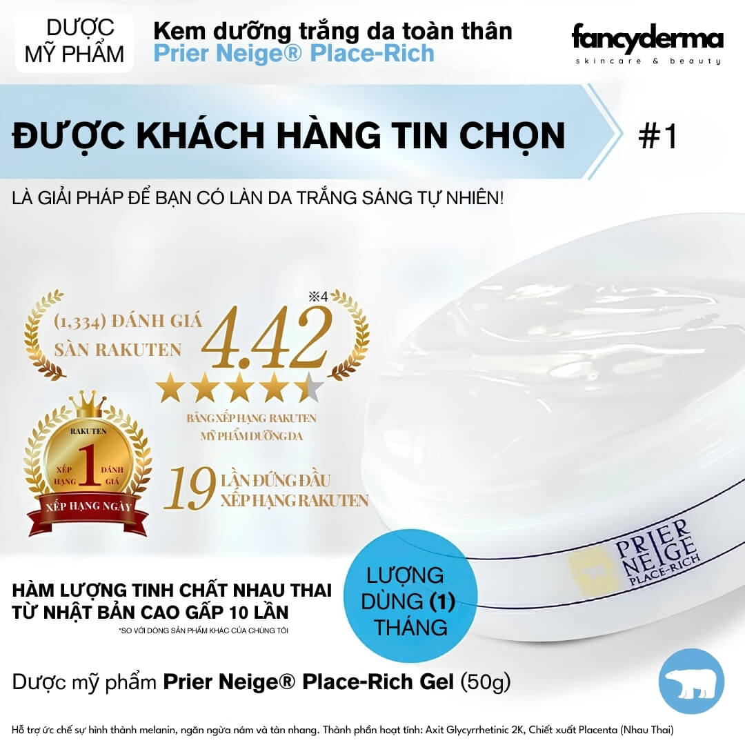 Kem Dưỡng Prier Neige Place Rich 7 in 1, Trắng Da, Mờ Thâm Nám, Săn Chắc Da, Ngừa Lão Hóa và Dưỡng Ẩm 50G 3 Làn da sáng mịn nhờ kem dưỡng da mặt Prier Neige Place Rich, kem dưỡng nhau thai giúp trị nám và chống lão hóa.