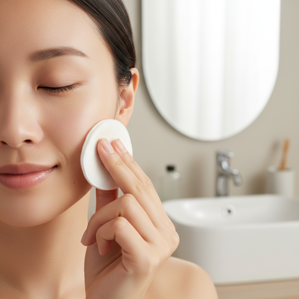 Một miếng bông tẩy trang lấy đi lớp bụi bẩn và dầu thừa vô hình trên làn da mộc, chứng minh tầm quan trọng của việc tẩy trang hàng ngày ngay cả khi không trang điểm.