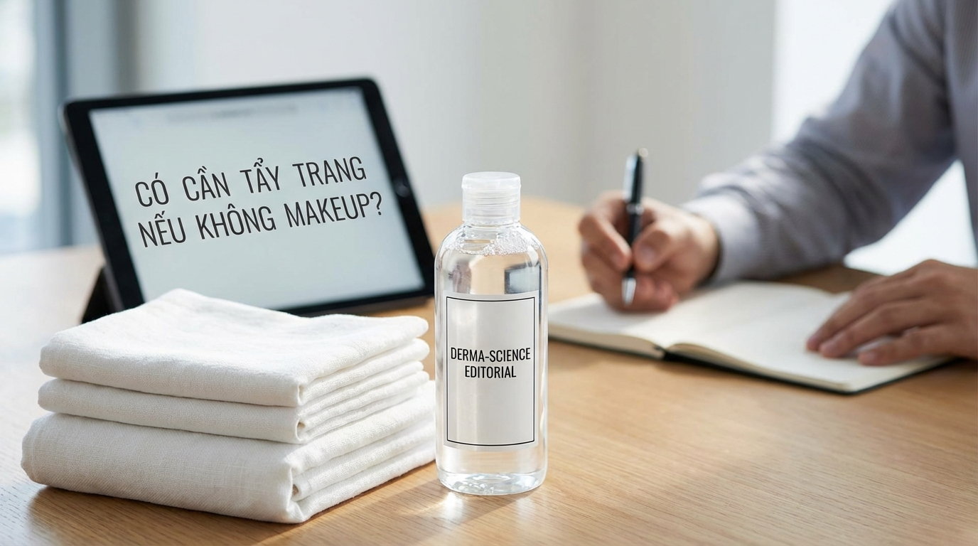 Phụ nữ đang phân vân chọn sản phẩm làm sạch da trước gương