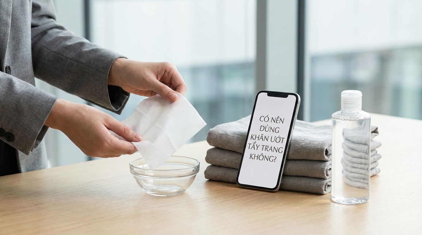 Minh họa tác động ma sát cơ học của khăn tẩy trang lên bề mặt biểu bì da