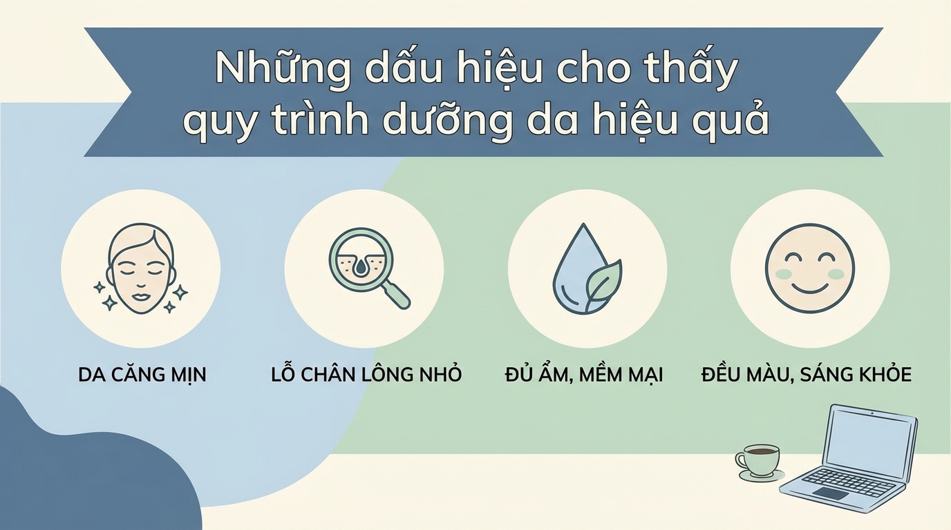 Bộ sản phẩm chăm sóc da bao gồm sữa rửa mặt, serum và kem dưỡng được sắp xếp ngăn nắp