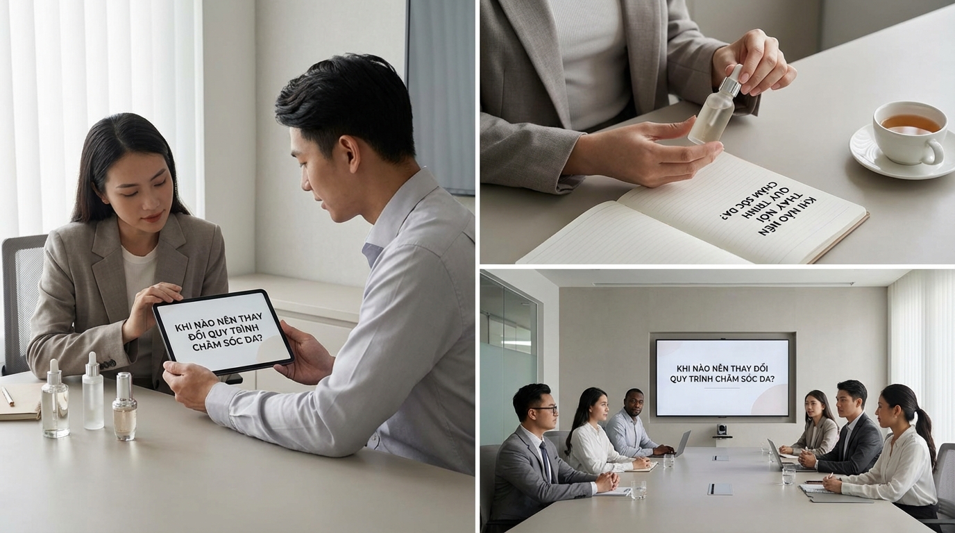 Bác sĩ da liễu đang tư vấn quy trình chăm sóc da cho bệnh nhân