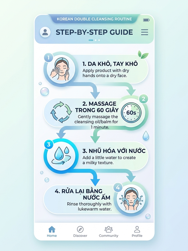 4 bước dùng dầu tẩy trang đúng cách