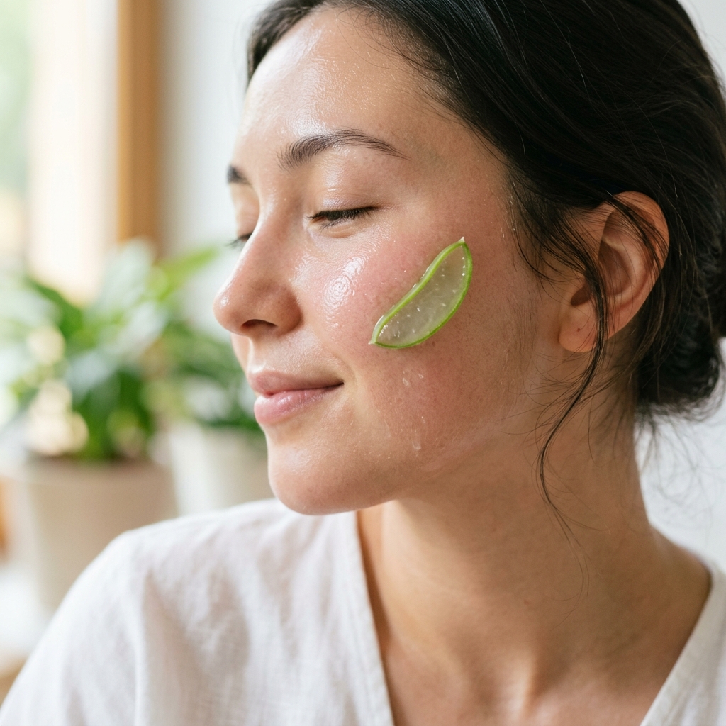 Đắp mặt nạ nha đam tươi lên mặt giảm mụn ẩn
