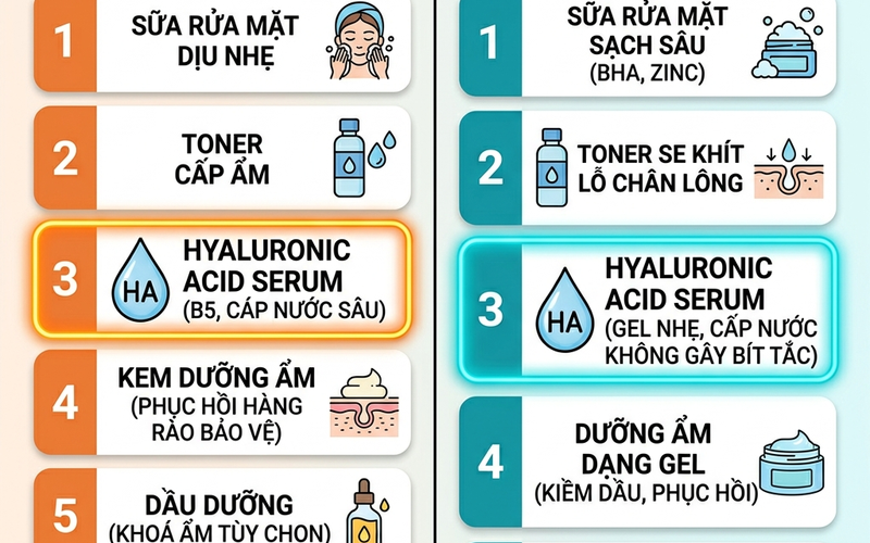 Phác đồ HA cho da khô và da dầu