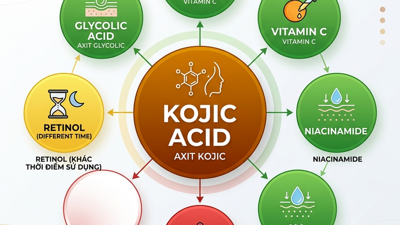 Kojic acid kết hợp với thành phần nào