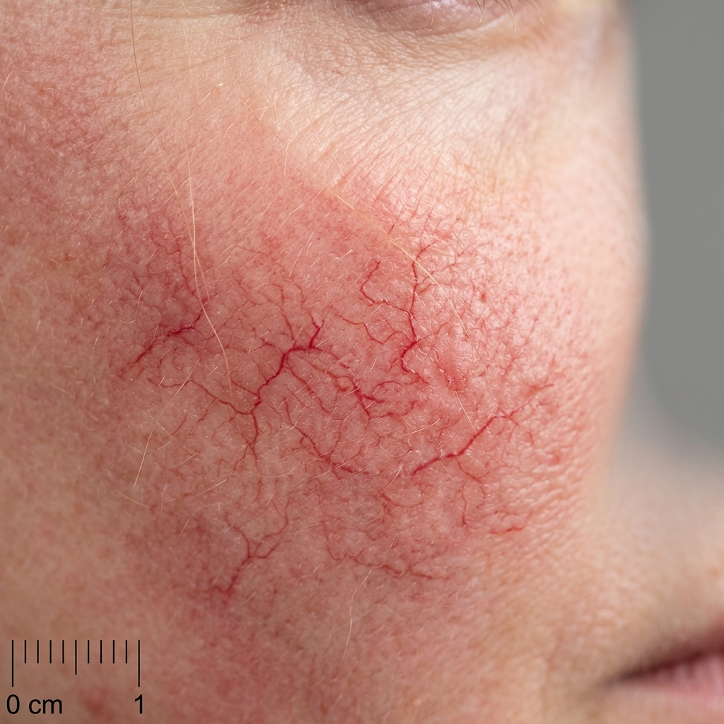 Da teo mỏng, lộ mao mạch do nhiễm Corticoid