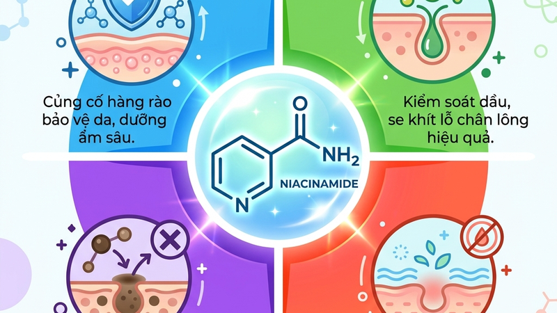 4 cơ chế niacinamide hoạt động trên da