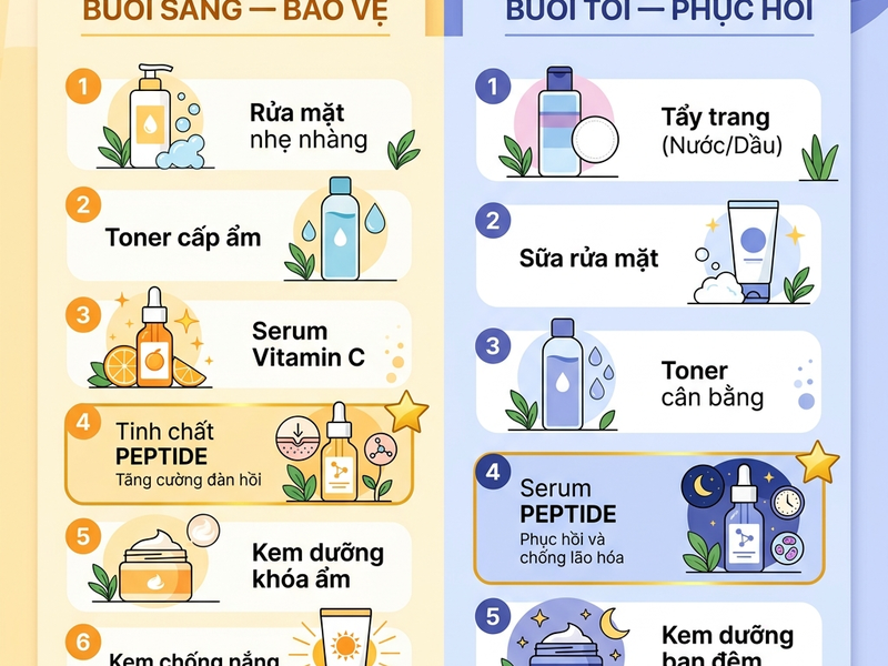 Phác đồ peptide sáng tối cho da 30+