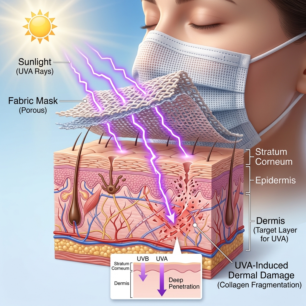 Mô phỏng hình chụp tia cực tím UVA xuyên qua khẩu trang