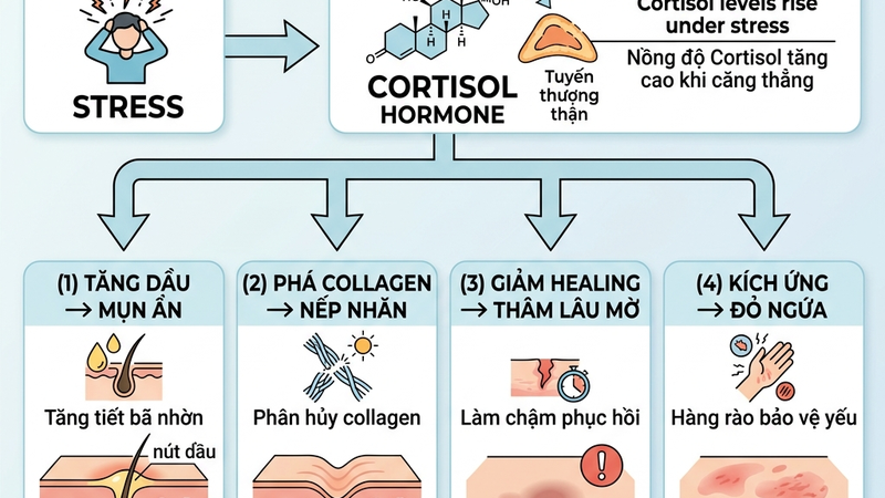 Cơ chế cortisol phá hủy da