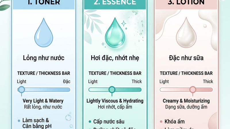 So sánh toner vs essence vs lotion
