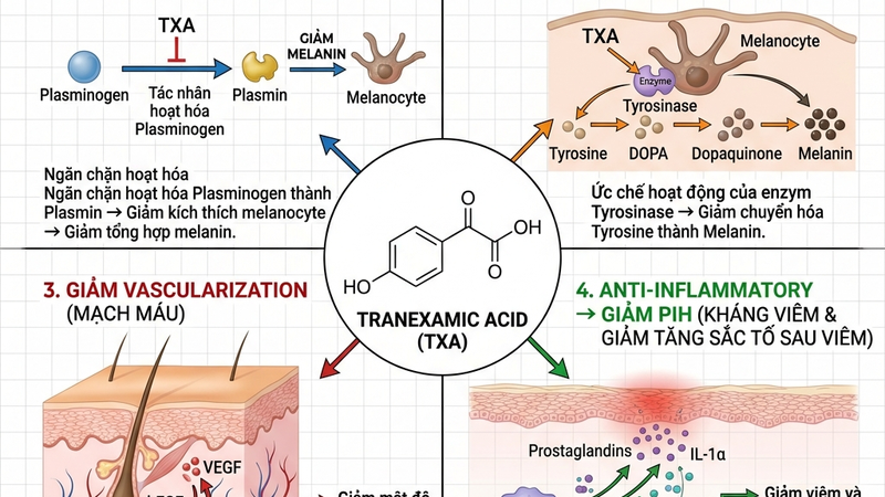 4 cơ chế tranexamic acid mờ thâm nám