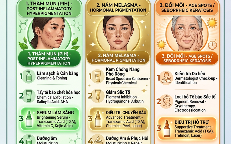 Phác đồ TXA cho 3 loại tăng sắc tố