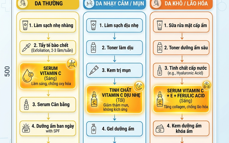 Phác đồ Vit C cho 3 loại da