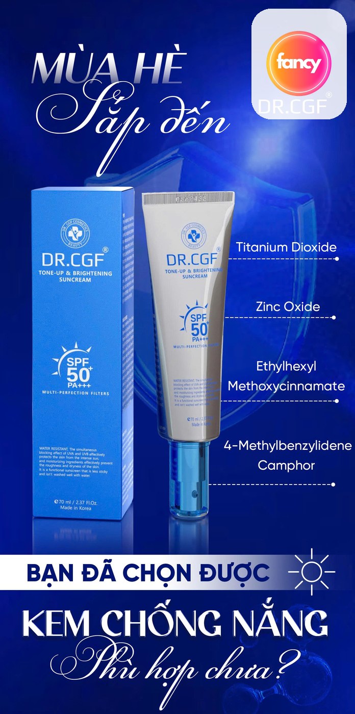Kem Chống Nắng DR.CGF Tone-Up & Brightening Sun Cream, Hỗ Trợ Bảo Vệ Da, Nâng Tone Sáng Da SPF50+ PA++++ 70ML - hình minh họa Fancyderma 2