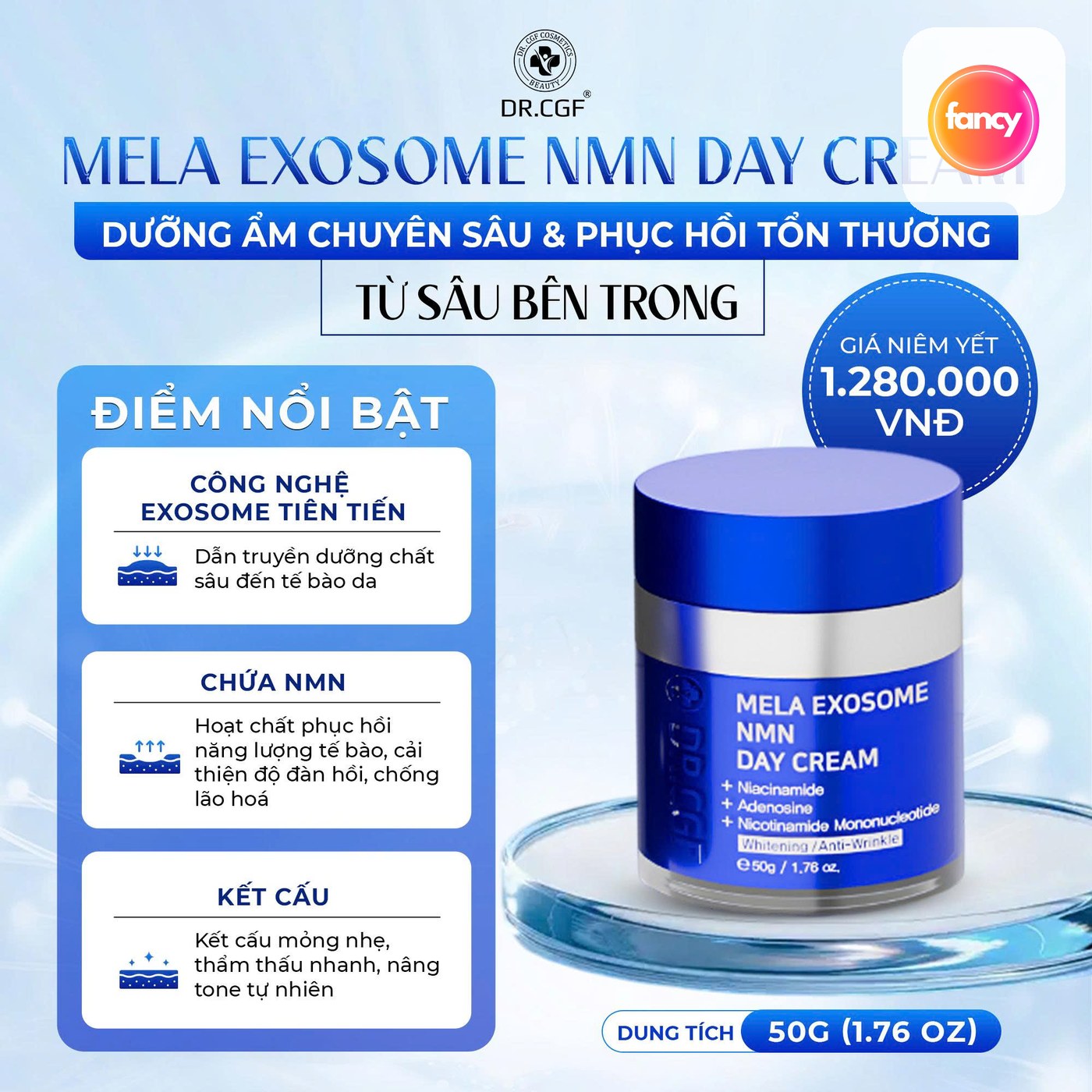 Kem Dưỡng Ngày DR.CGF Mela Exosome NMN Day Cream, Hỗ Trợ Nâng Tone, Dưỡng Sáng Và Trẻ Hóa Da 50G - hình minh họa Fancyderma 1