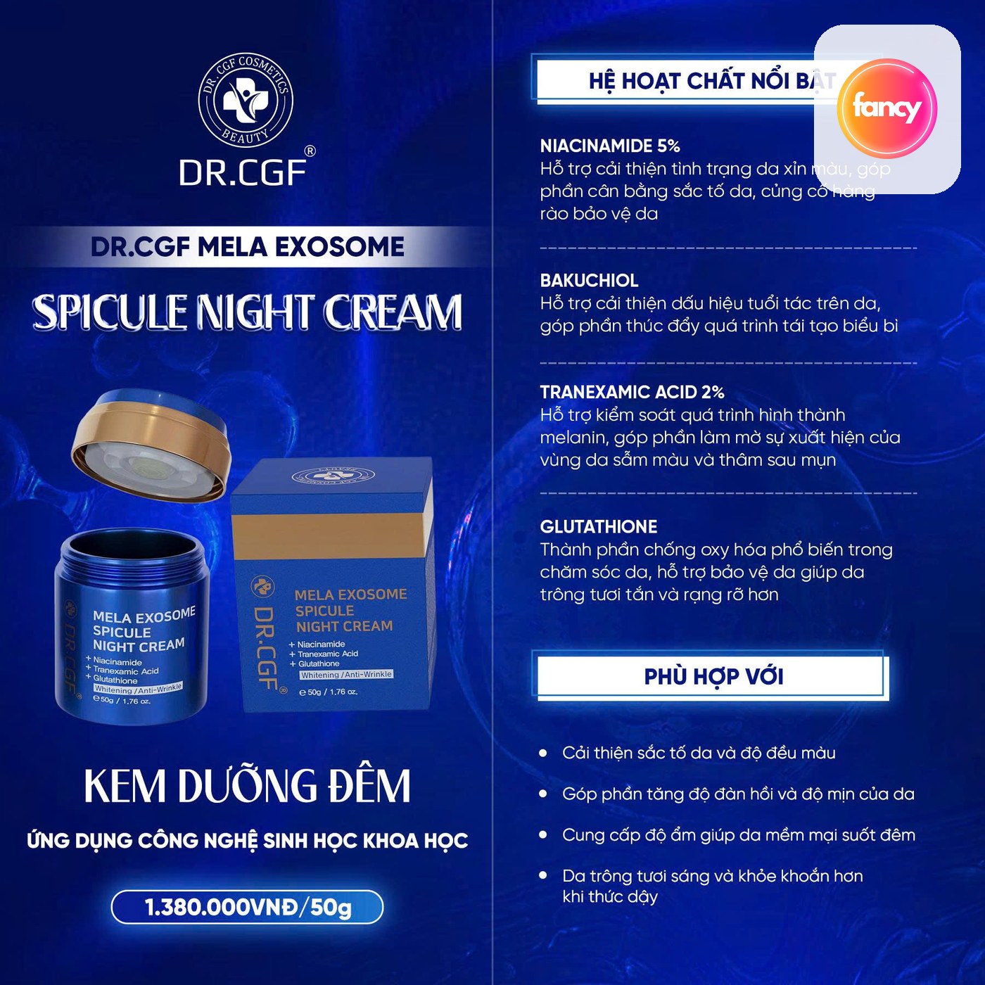 Kem Dưỡng Đêm DR.CGF Mela Exosome Spicule Night Cream, Hỗ Trợ Sáng Da, Mờ Thâm Và Cải Thiện Bề Mặt Da 50G - hình minh họa Fancyderma 1