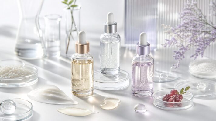 Ba lọ serum dưỡng sáng đại diện cho Tranexamic Acid Niacinamide và Arbutin